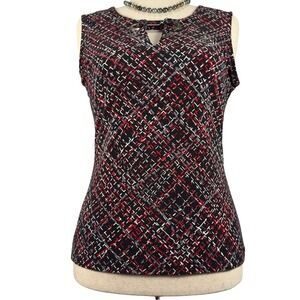Tommy Hilfiger Sleeveless Top Blouse Medium Black Multi Graphic Stretch Workwear